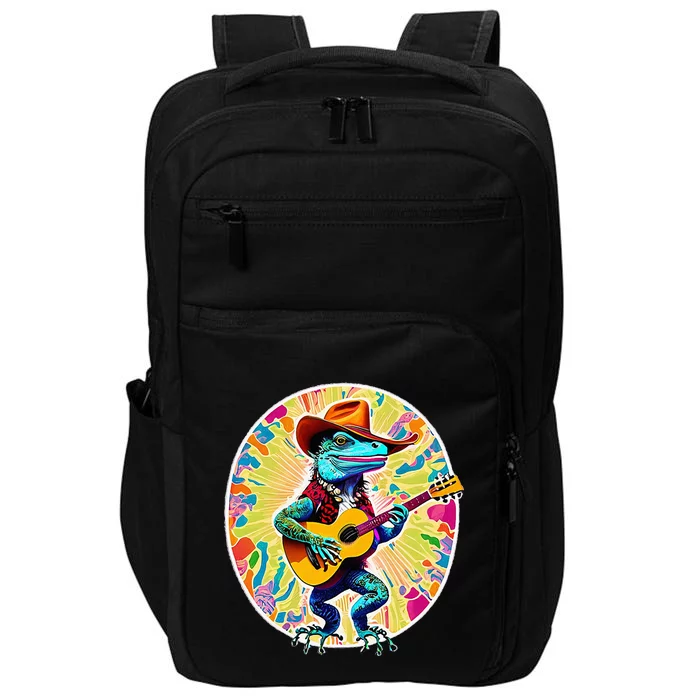 Psychedelic Country Cow Iguana Lizard Playing Guitar Impact Tech Backpack