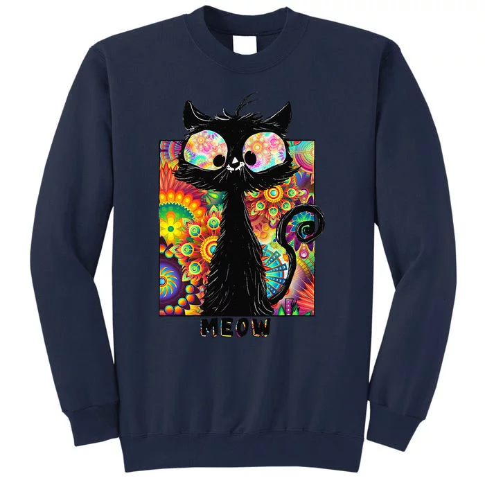 Psychedelic Cat Colored Cat Tee Funny Cat Tee Tall Sweatshirt