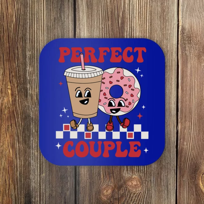 Perfect Couple Coffee Donut Groovy Retro Valentine's Day Great Gift Coaster