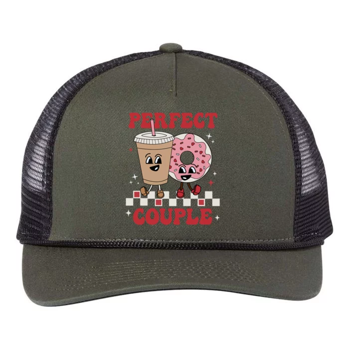 Perfect Couple Coffee Donut Groovy Retro Valentine's Day Great Gift Retro Rope Trucker Hat Cap