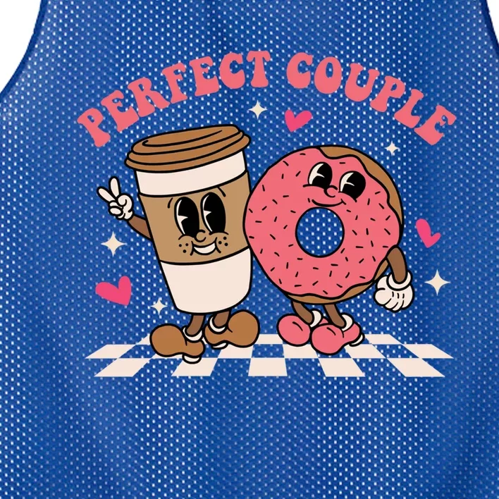 Perfect Couple Coffee Donut Groovy Retro Valentine's Day Cool Gift Mesh Reversible Basketball Jersey Tank