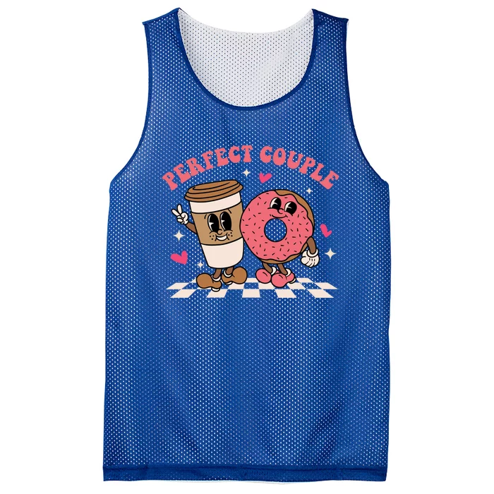 Perfect Couple Coffee Donut Groovy Retro Valentine's Day Cool Gift Mesh Reversible Basketball Jersey Tank