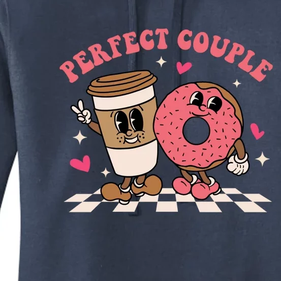 Perfect Couple Coffee Donut Groovy Retro Valentine's Day Cool Gift Women's Pullover Hoodie