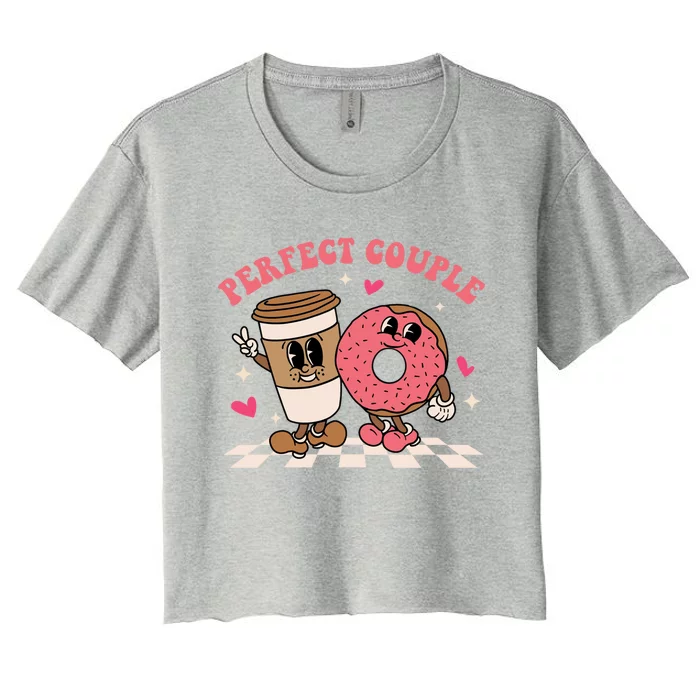 Perfect Couple Coffee Donut Groovy Retro Valentine's Day Cool Gift Women's Crop Top Tee