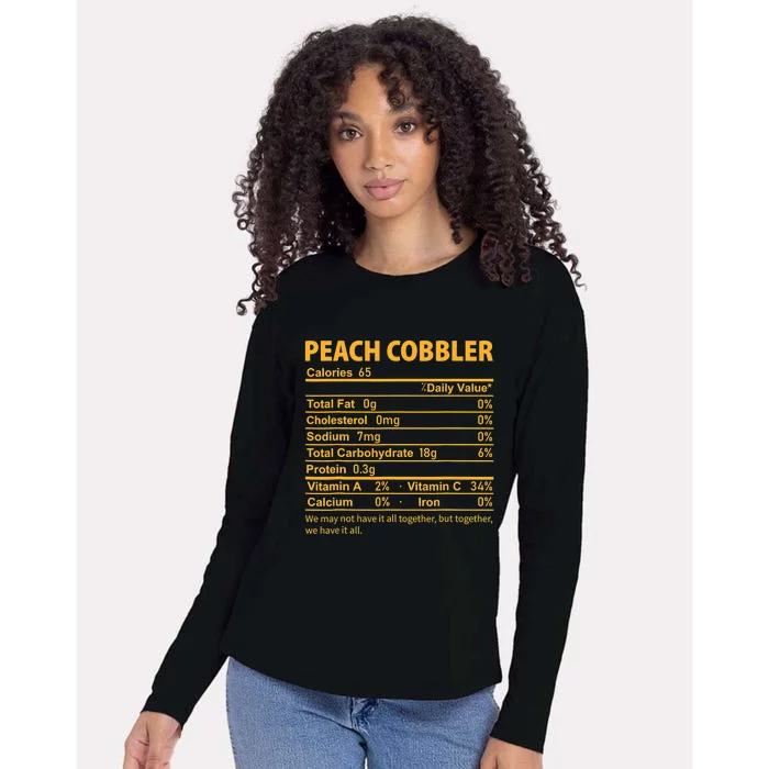 Peach Cobbler Costume Thanksgiving Food Nutrition Facts Womens Cotton Relaxed Long Sleeve T-Shirt