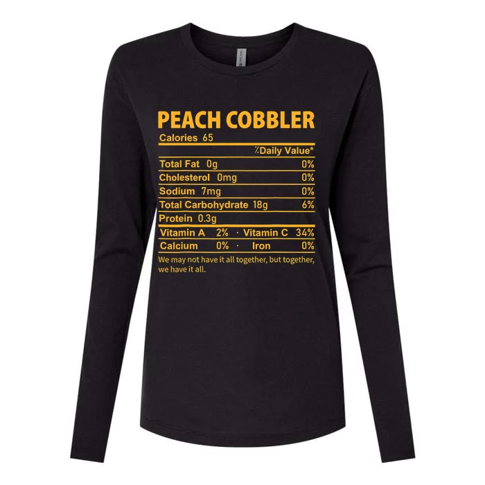 Peach Cobbler Costume Thanksgiving Food Nutrition Facts Womens Cotton Relaxed Long Sleeve T-Shirt