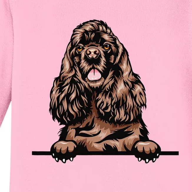 Peeking Chocolate Cocker Spaniel Dog Baby Long Sleeve Bodysuit