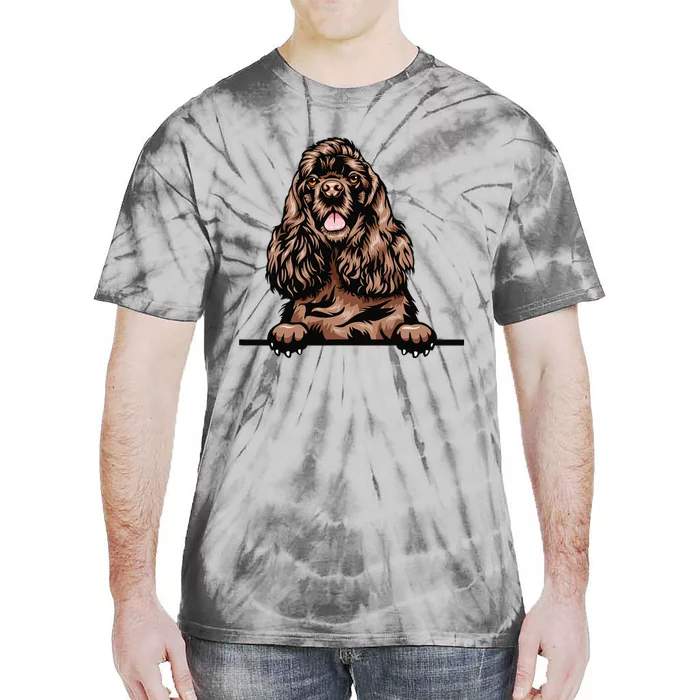 Peeking Chocolate Cocker Spaniel Dog Tie-Dye T-Shirt