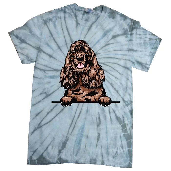 Peeking Chocolate Cocker Spaniel Dog Tie-Dye T-Shirt