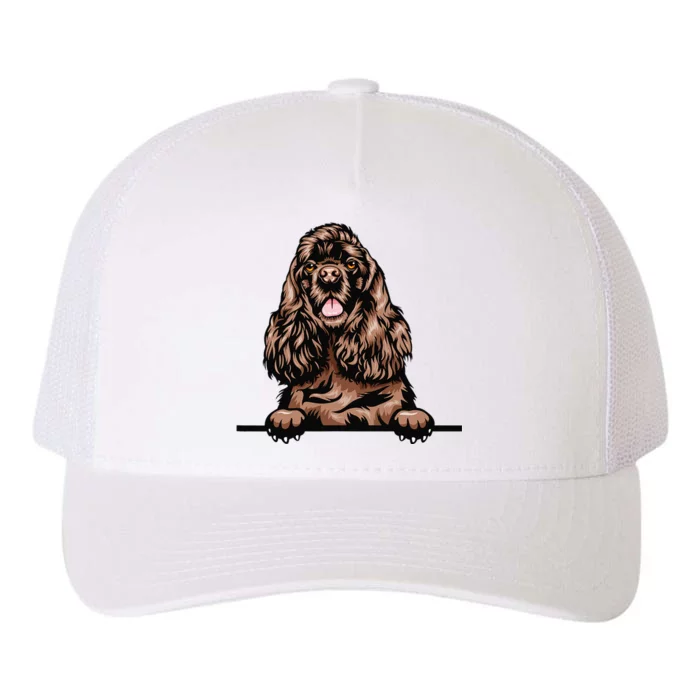 Peeking Chocolate Cocker Spaniel Dog Yupoong Adult 5-Panel Trucker Hat