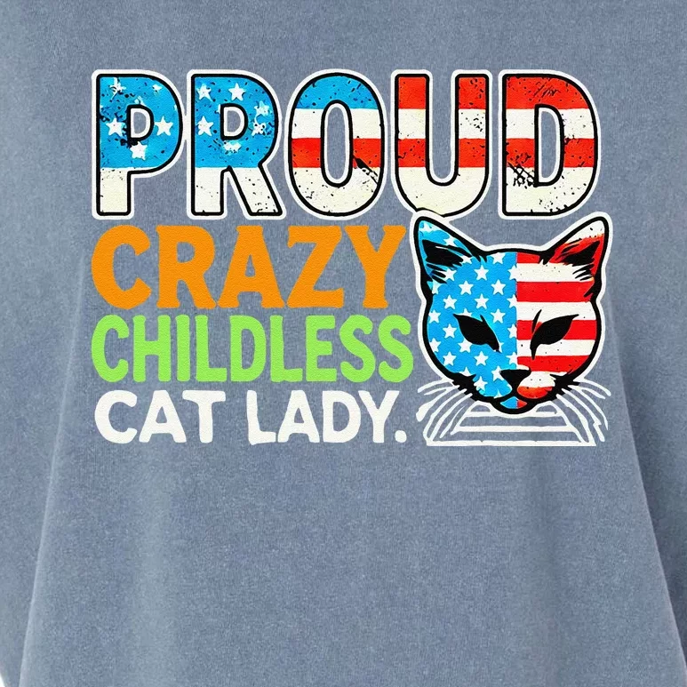 Proud Crazy Childless Cats Lady Cats Lover Usa Flag Garment-Dyed Women's Muscle Tee