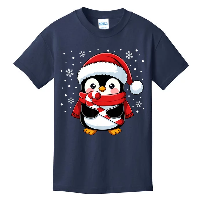 Penguin Christmas Candy Cane Winter Kids T-Shirt