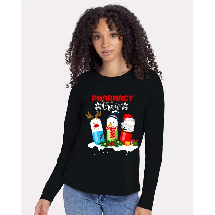 Pharmacy Crew Christmas Pills Snow Reindeer Santa Claus Gift Womens Cotton Relaxed Long Sleeve T-Shirt