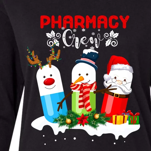 Pharmacy Crew Christmas Pills Snow Reindeer Santa Claus Gift Womens Cotton Relaxed Long Sleeve T-Shirt