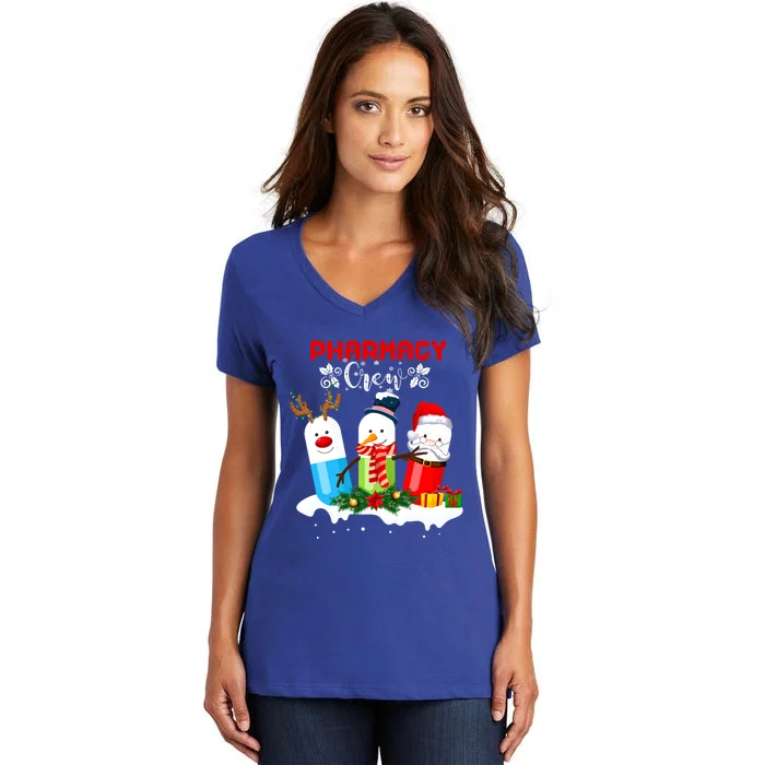 Pharmacy Crew Christmas Pills Snow Reindeer Santa Claus Gift Women's V-Neck T-Shirt