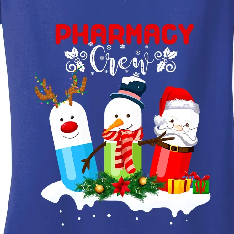 Pharmacy Crew Christmas Pills Snow Reindeer Santa Claus Gift Women's V-Neck T-Shirt