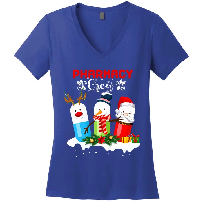 Pharmacy Crew Christmas Pills Snow Reindeer Santa Claus Gift Women's V-Neck T-Shirt