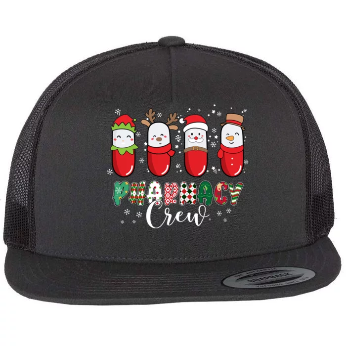 Pharmacy Crew Christmas Pills Snow Reindeer Santa Lights Gift Flat Bill Trucker Hat