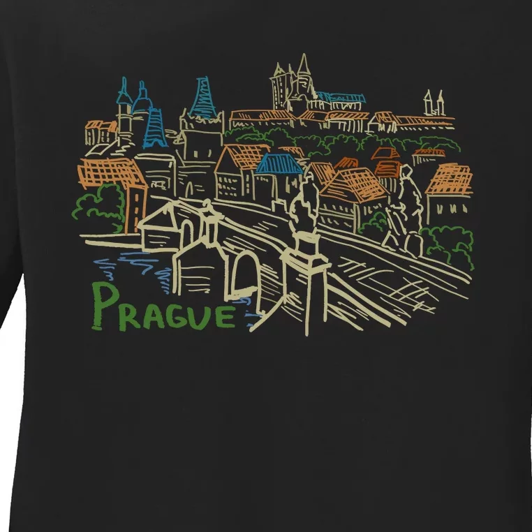 Prague City Charles Bridge Ladies Long Sleeve Shirt