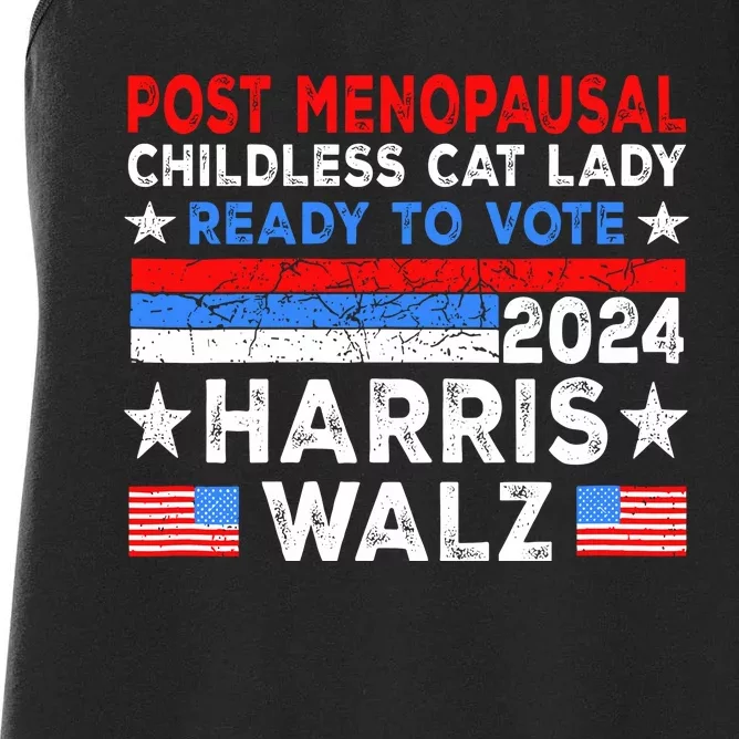 Postmenopausal Childless Cat Lady Ready To Vote Harris Walz Women's Racerback Tank