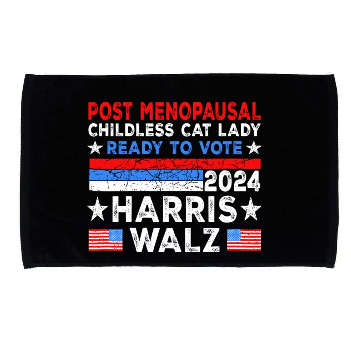 Postmenopausal Childless Cat Lady Ready To Vote Harris Walz Microfiber Hand Towel