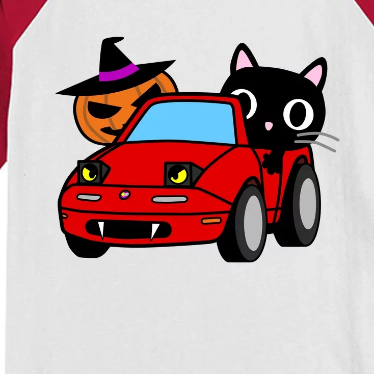 Pumpkin Cat Car For Kids Halloween Kids Colorblock Raglan Jersey