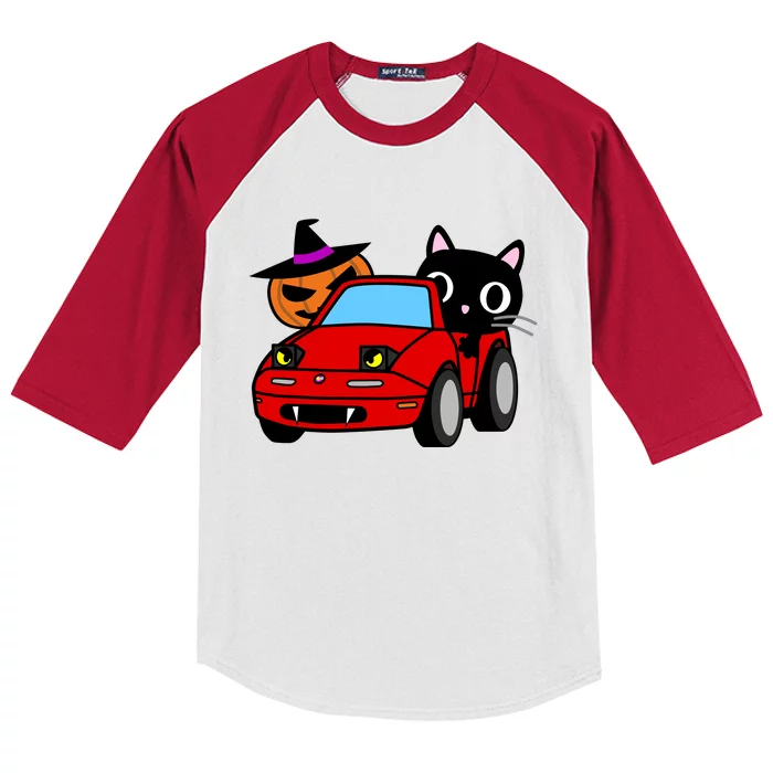 Pumpkin Cat Car For Kids Halloween Kids Colorblock Raglan Jersey