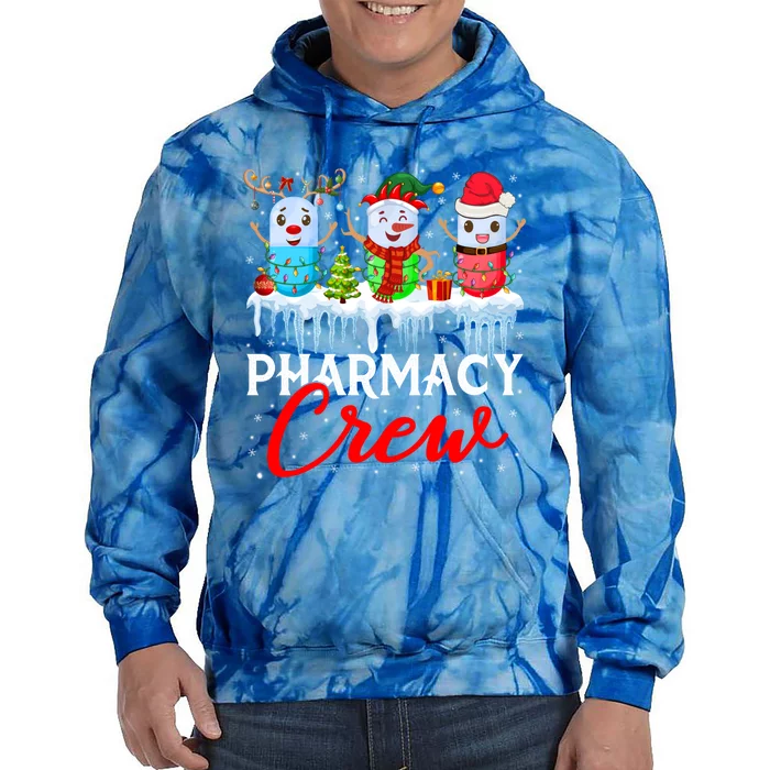 Pharmacy Crew Cute Xmas Lights Santa Reindeer Elf Pharmacist Gift Tie Dye Hoodie