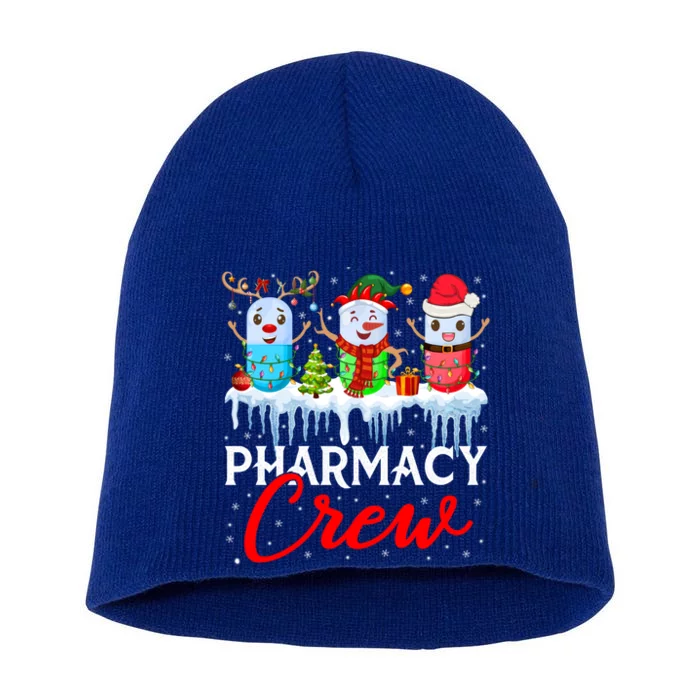 Pharmacy Crew Cute Xmas Lights Santa Reindeer Elf Pharmacist Gift Short Acrylic Beanie