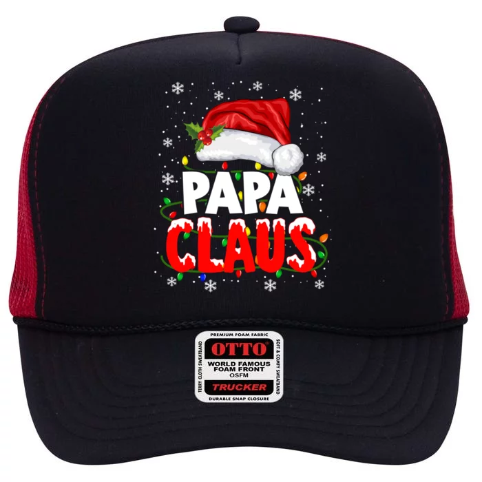 Papa Claus Cute Gift Christmas Lights Pajama Family Matching Gift High Crown Mesh Trucker Hat