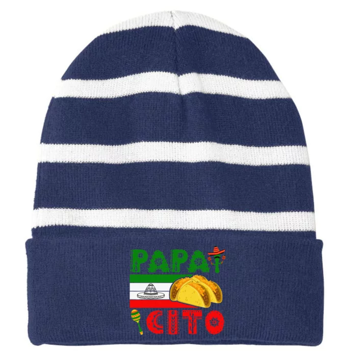 Papacito Cinco De May Mexican Hat Striped Beanie with Solid Band