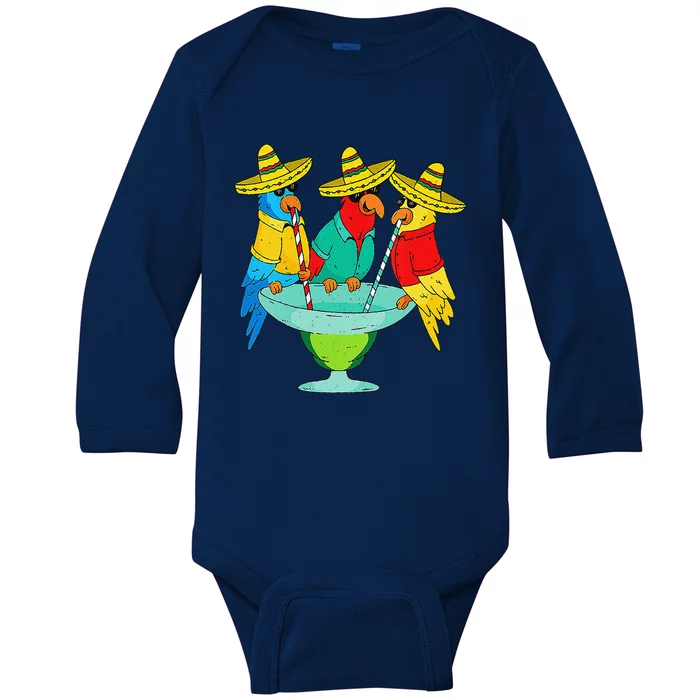 Parrot Cinco De Mayo Funny Drinking Tequila Mexican Fiesta Baby Long Sleeve Bodysuit