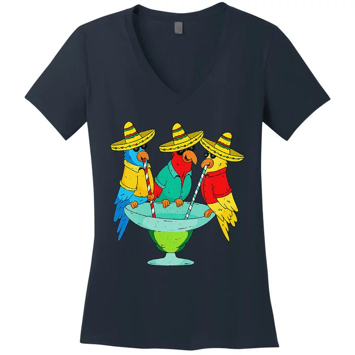 Parrot Cinco De Mayo Funny Drinking Tequila Mexican Fiesta Women's V-Neck T-Shirt