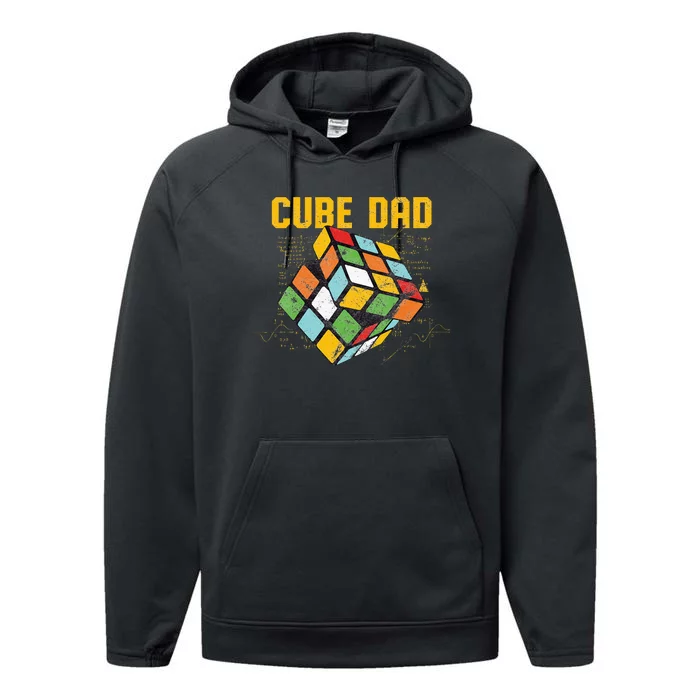 Puzzle Cube Dad Speed Cubing 80's Performance Fleece Hoodie