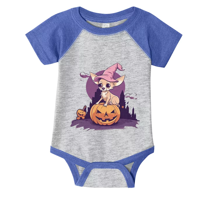 Pumpkin Chihuahua Dog October Fall Autumn Halloween Graphic Cute Gift Infant Baby Jersey Bodysuit