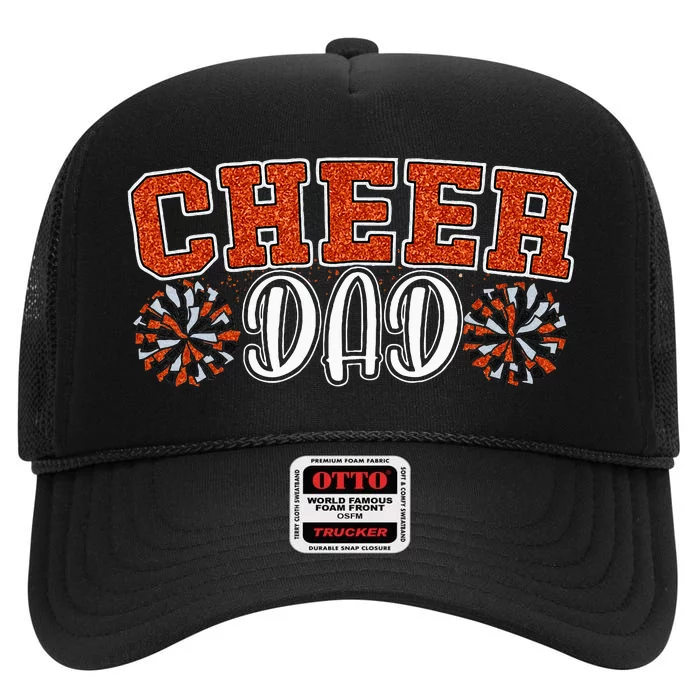 Proud Cheer Dad My Favorite Cheerleader Calls Me Dad Orange High Crown Mesh Trucker Hat