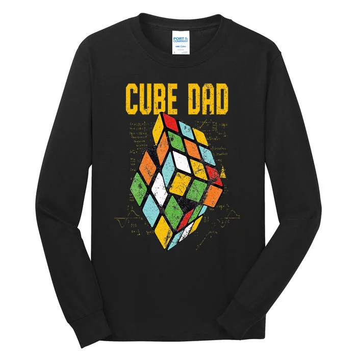 Puzzle Cube Dad Speed Cubing 80's Vintage Math Tall Long Sleeve T-Shirt