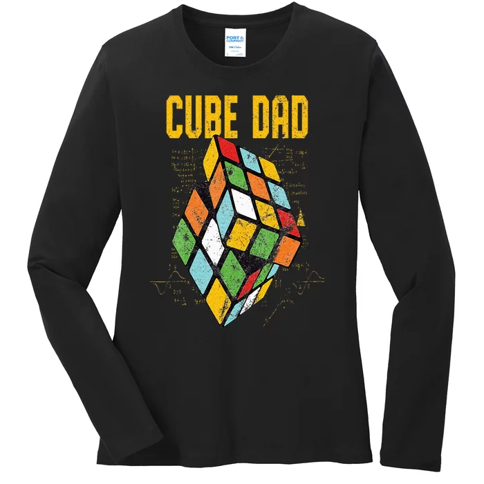 Puzzle Cube Dad Speed Cubing 80's Vintage Math Ladies Long Sleeve Shirt