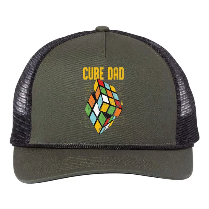 Puzzle Cube Dad Speed Cubing 80's Vintage Math Retro Rope Trucker Hat Cap