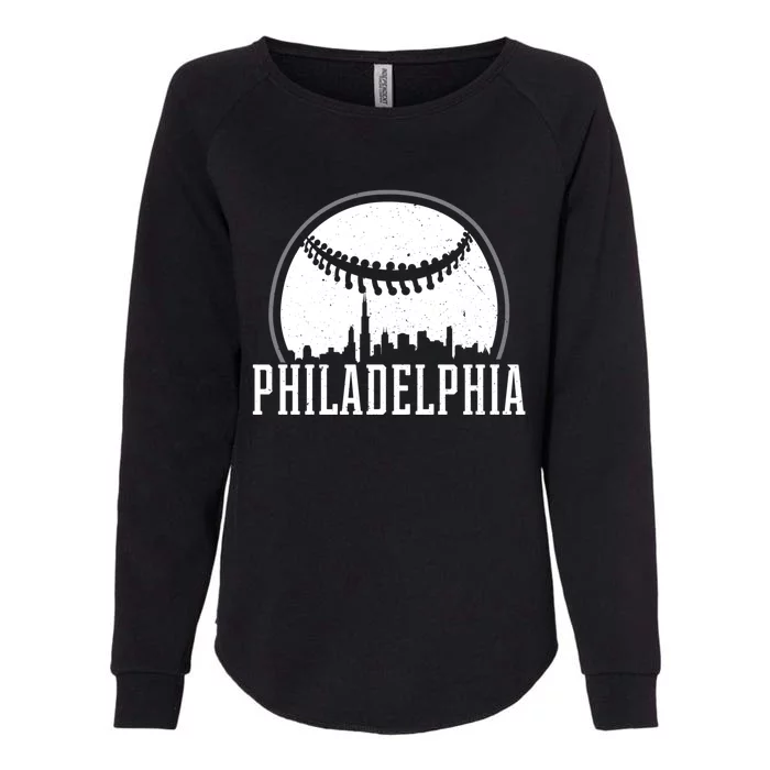 Philadelphia Cityscape Design Gift Retro Baseball Gift Womens California Wash Sweatshirt