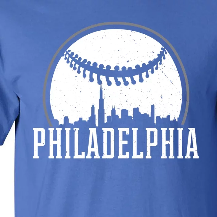 Philadelphia Cityscape Design Gift Retro Baseball Gift Tall T-Shirt