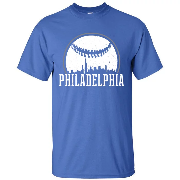 Philadelphia Cityscape Design Gift Retro Baseball Gift Tall T-Shirt