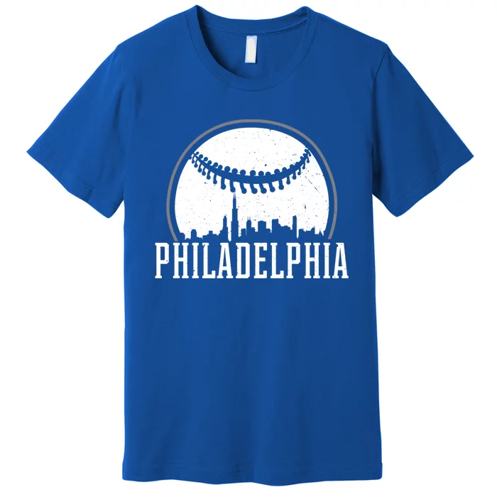 Philadelphia Cityscape Design Gift Retro Baseball Gift Premium T-Shirt