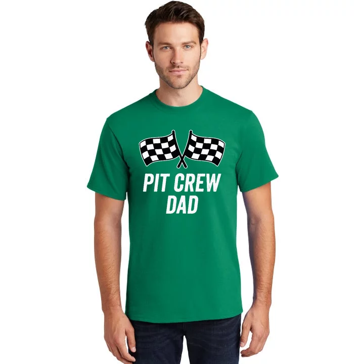 Pit Crew Dad Checkered Flag Hosting Race Car Birthday Partie Tall T-Shirt