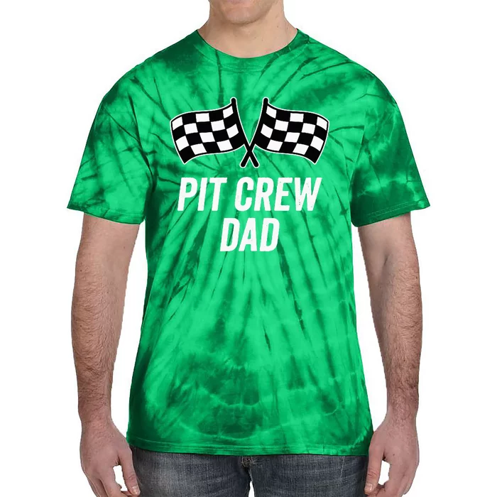 Pit Crew Dad Checkered Flag Hosting Race Car Birthday Partie Tie-Dye T-Shirt