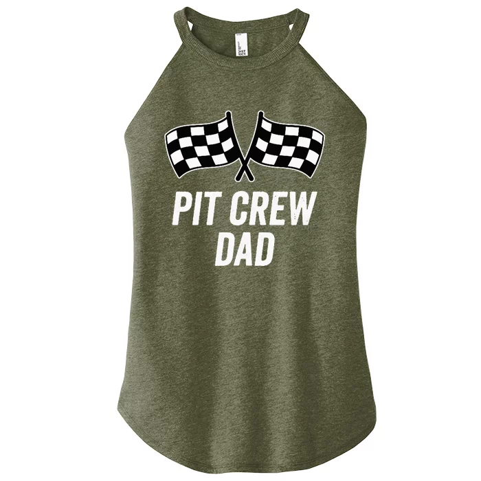 Pit Crew Dad Checkered Flag Hosting Race Car Birthday Partie Women’s Perfect Tri Rocker Tank