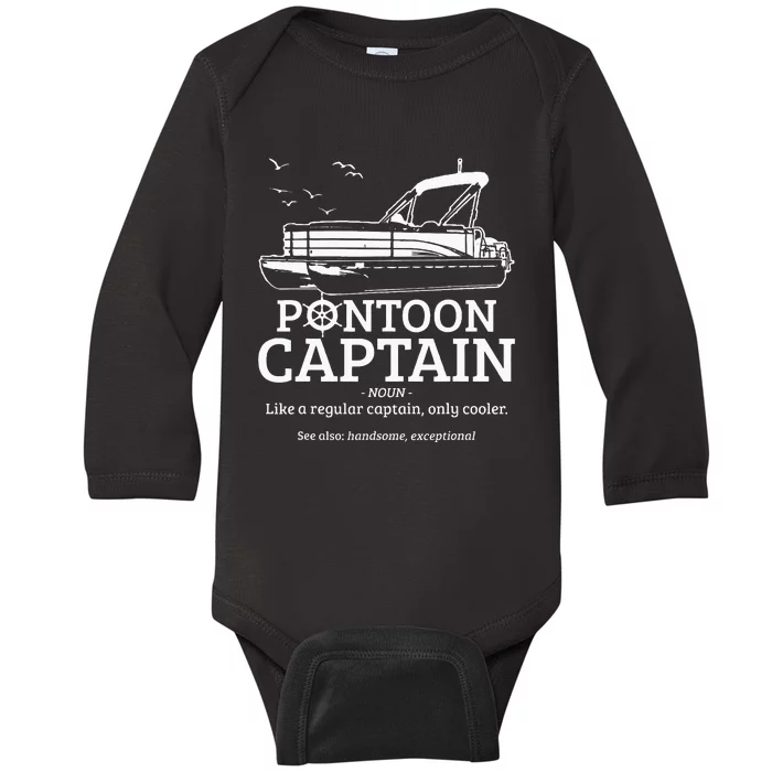 Pontoon Captain Definition Funny Pontoon Boat Boating Gift Baby Long Sleeve Bodysuit