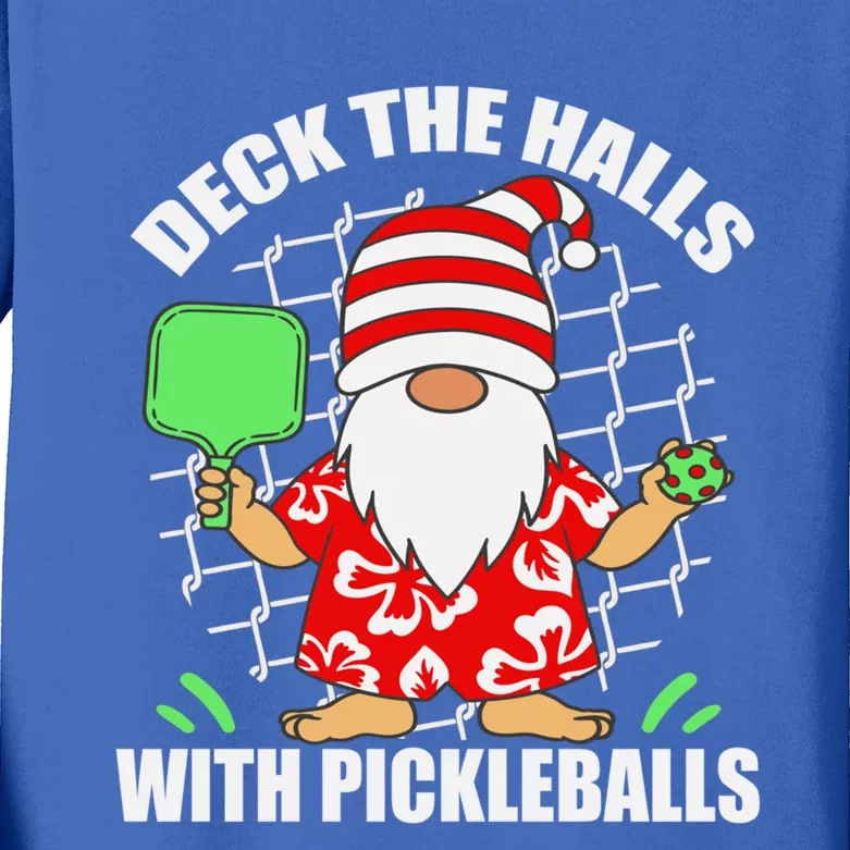 Pickleball Christmas Deck The Halls With Pickleballs Santa Gift Kids Long Sleeve Shirt