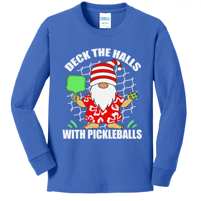 Pickleball Christmas Deck The Halls With Pickleballs Santa Gift Kids Long Sleeve Shirt