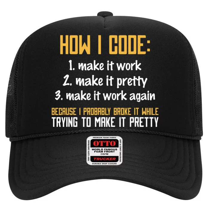 Programmer Coder Developer Programming Coding High Crown Mesh Trucker Hat